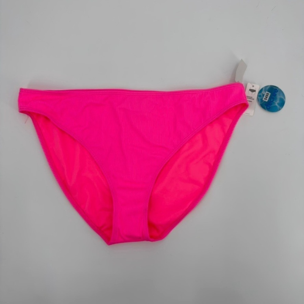 Decree Women Electric Pink Ribbed Mid Rise Medium Coverage Bikini Bottom XL NWT